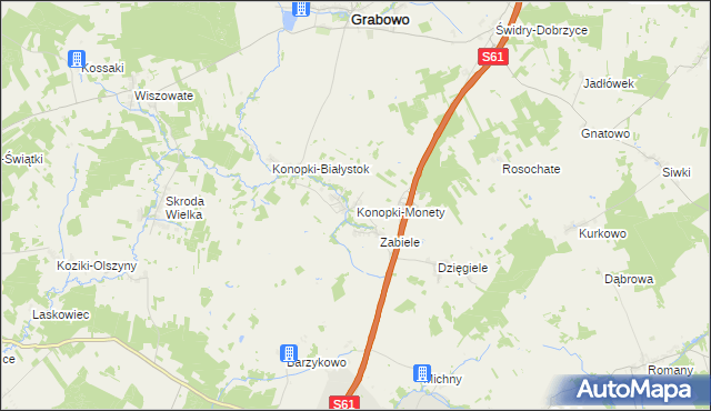 mapa Konopki-Monety, Konopki-Monety na mapie Targeo