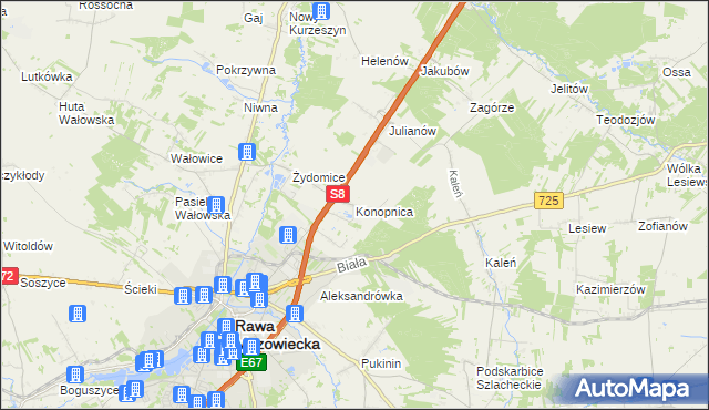 mapa Konopnica gmina Rawa Mazowiecka, Konopnica gmina Rawa Mazowiecka na mapie Targeo