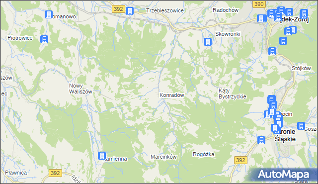 mapa Konradów gmina Lądek-Zdrój, Konradów gmina Lądek-Zdrój na mapie Targeo