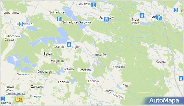 mapa Konradów gmina Sośnie, Konradów gmina Sośnie na mapie Targeo