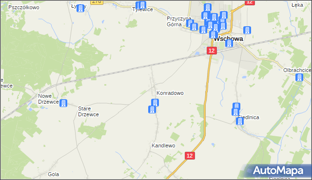 mapa Konradowo gmina Wschowa, Konradowo gmina Wschowa na mapie Targeo