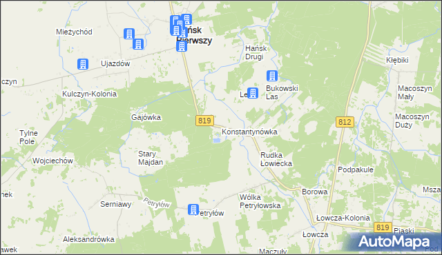 mapa Konstantynówka gmina Hańsk, Konstantynówka gmina Hańsk na mapie Targeo