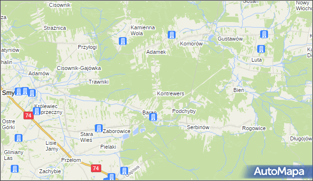 mapa Kontrewers gmina Mniów, Kontrewers gmina Mniów na mapie Targeo