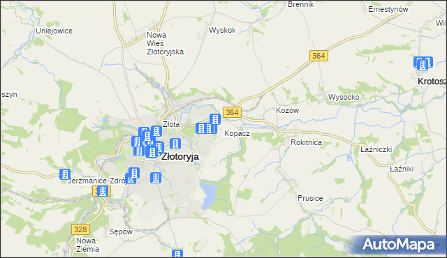 mapa Kopacz gmina Złotoryja, Kopacz gmina Złotoryja na mapie Targeo