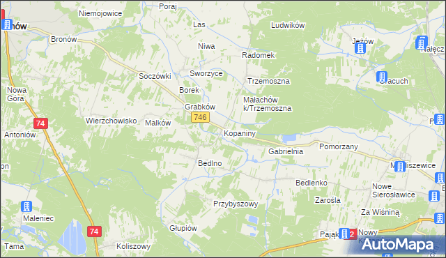mapa Kopaniny gmina Końskie, Kopaniny gmina Końskie na mapie Targeo