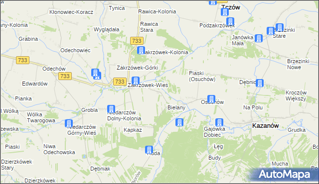 mapa Kopiec gmina Kazanów, Kopiec gmina Kazanów na mapie Targeo