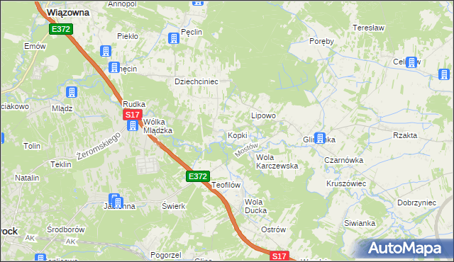 mapa Kopki gmina Wiązowna, Kopki gmina Wiązowna na mapie Targeo