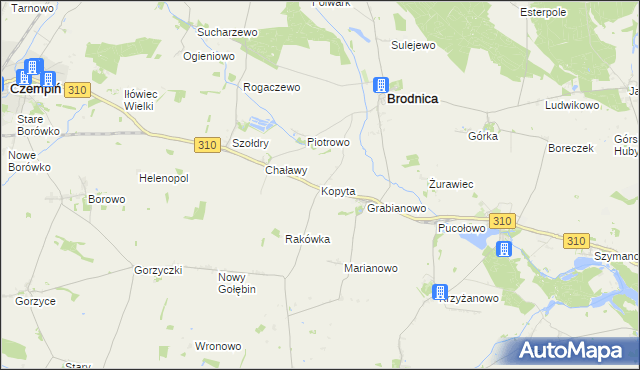 mapa Kopyta gmina Brodnica, Kopyta gmina Brodnica na mapie Targeo