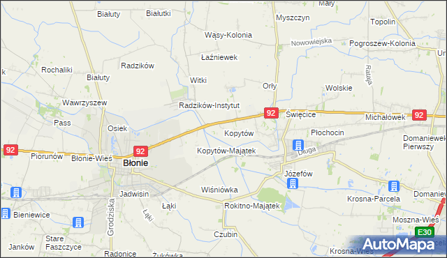 mapa Kopytów gmina Błonie, Kopytów gmina Błonie na mapie Targeo