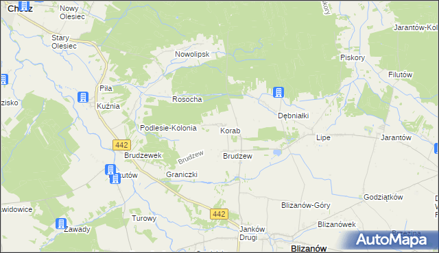 mapa Korab gmina Blizanów, Korab gmina Blizanów na mapie Targeo