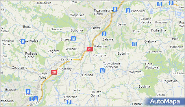 mapa Korczyna gmina Biecz, Korczyna gmina Biecz na mapie Targeo