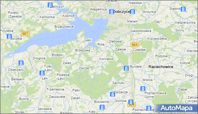 mapa Kornatka gmina Dobczyce, Kornatka gmina Dobczyce na mapie Targeo