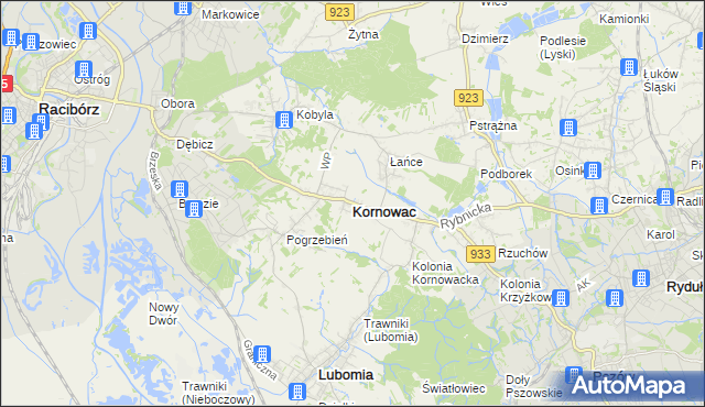 mapa Kornowac, Kornowac na mapie Targeo