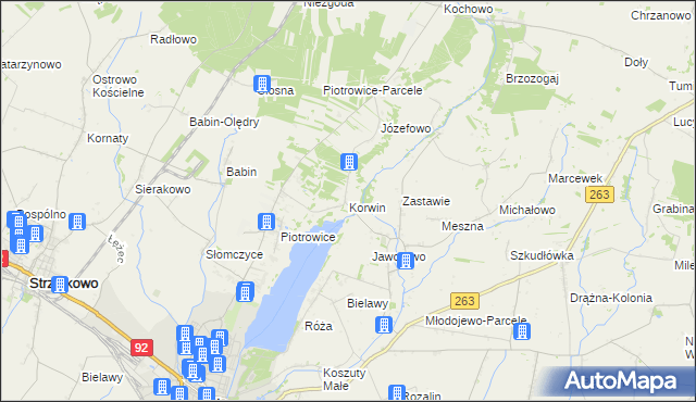 mapa Korwin gmina Słupca, Korwin gmina Słupca na mapie Targeo