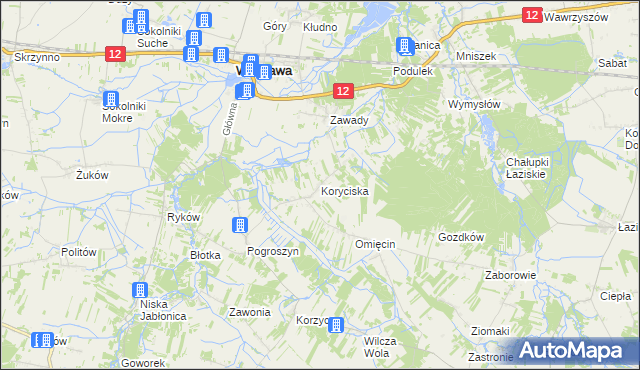 mapa Koryciska gmina Wieniawa, Koryciska gmina Wieniawa na mapie Targeo