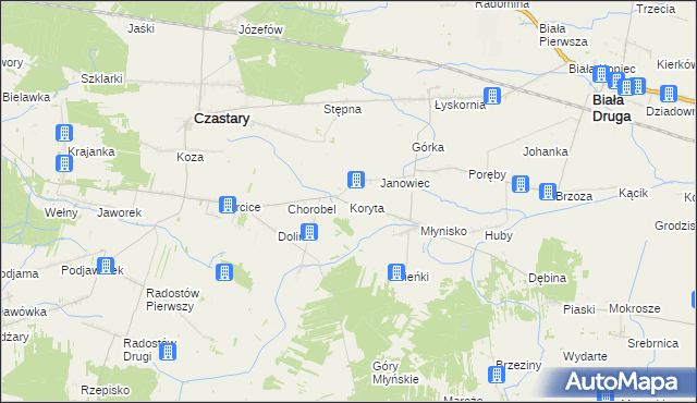 mapa Koryta gmina Biała, Koryta gmina Biała na mapie Targeo