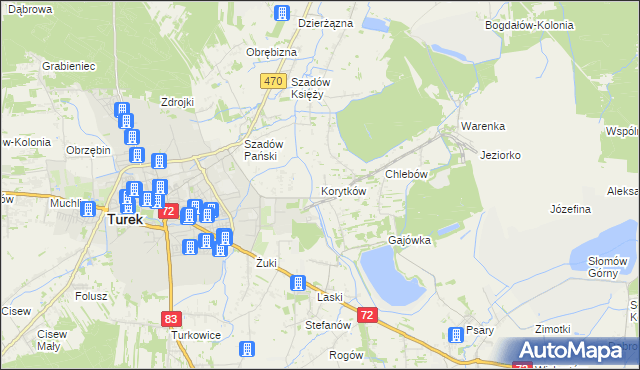 mapa Korytków gmina Turek, Korytków gmina Turek na mapie Targeo