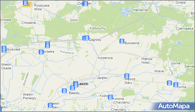 mapa Korzenica gmina Laszki, Korzenica gmina Laszki na mapie Targeo