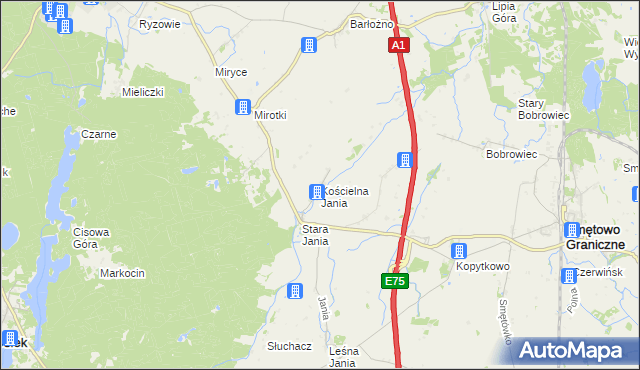 mapa Kościelna Jania, Kościelna Jania na mapie Targeo