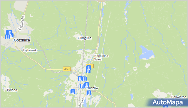 mapa Kościelna Wieś gmina Węgliniec, Kościelna Wieś gmina Węgliniec na mapie Targeo