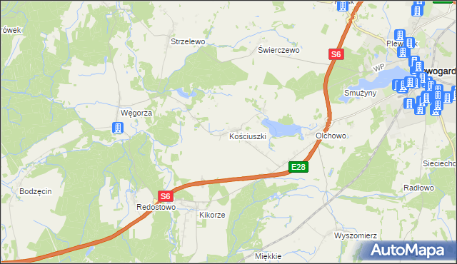 mapa Kościuszki gmina Osina, Kościuszki gmina Osina na mapie Targeo