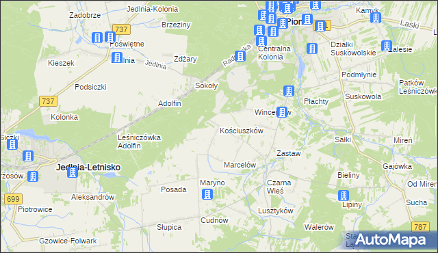 mapa Kościuszków gmina Pionki, Kościuszków gmina Pionki na mapie Targeo