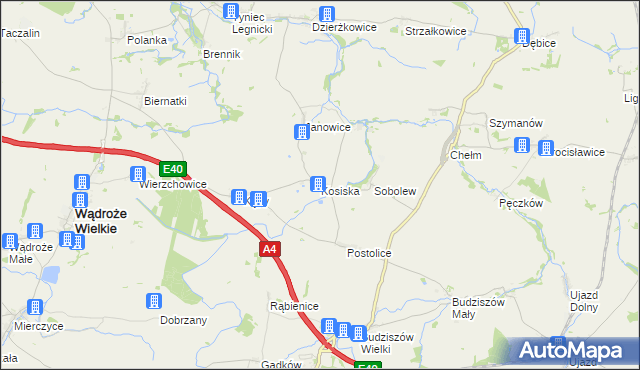 mapa Kosiska gmina Wądroże Wielkie, Kosiska gmina Wądroże Wielkie na mapie Targeo