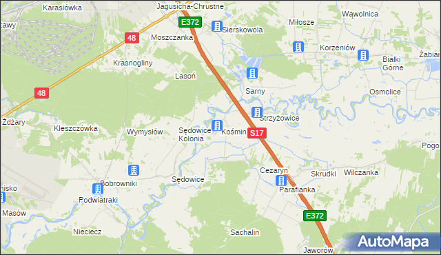 mapa Kośmin gmina Żyrzyn, Kośmin gmina Żyrzyn na mapie Targeo