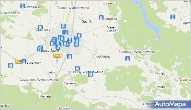 mapa Kosobudy gmina Brusy, Kosobudy gmina Brusy na mapie Targeo