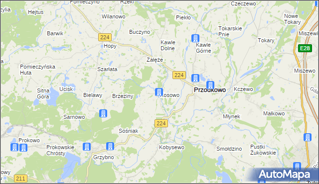 mapa Kosowo gmina Przodkowo, Kosowo gmina Przodkowo na mapie Targeo