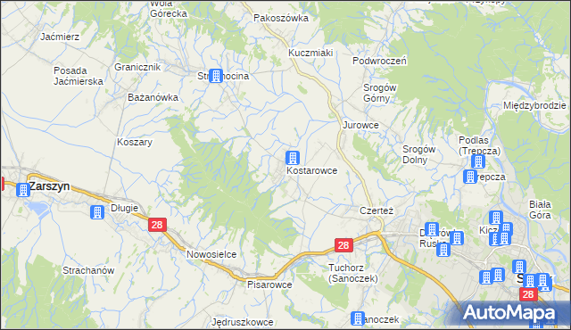 mapa Kostarowce, Kostarowce na mapie Targeo