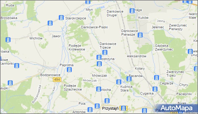 mapa Kostrzyna gmina Przystajń, Kostrzyna gmina Przystajń na mapie Targeo