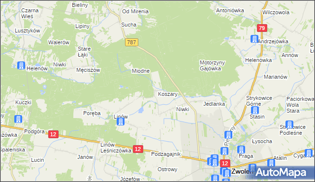 mapa Koszary gmina Zwoleń, Koszary gmina Zwoleń na mapie Targeo