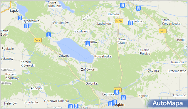 mapa Koszelówka gmina Łąck, Koszelówka gmina Łąck na mapie Targeo