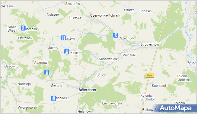 mapa Koszewnica gmina Wierzbno, Koszewnica gmina Wierzbno na mapie Targeo