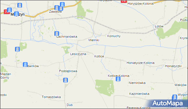 mapa Kotlice gmina Miączyn, Kotlice gmina Miączyn na mapie Targeo