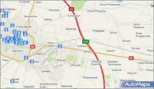 mapa Kotliska gmina Kutno, Kotliska gmina Kutno na mapie Targeo