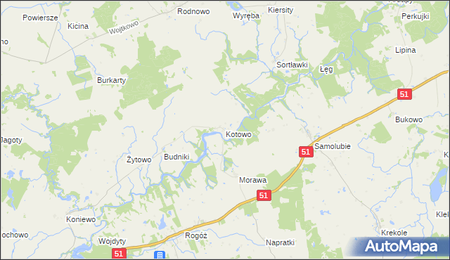 mapa Kotowo gmina Lidzbark Warmiński, Kotowo gmina Lidzbark Warmiński na mapie Targeo