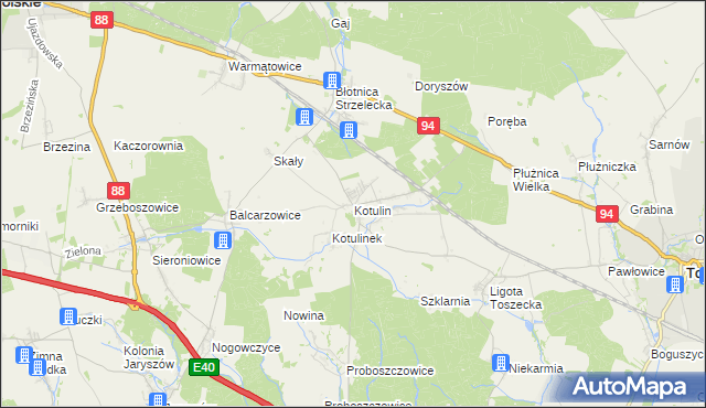 mapa Kotulin gmina Toszek, Kotulin gmina Toszek na mapie Targeo