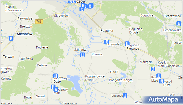 mapa Kowala gmina Pińczów, Kowala gmina Pińczów na mapie Targeo