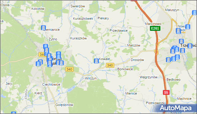 mapa Kowale gmina Oborniki Śląskie, Kowale gmina Oborniki Śląskie na mapie Targeo