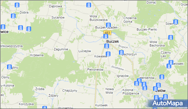 mapa Kowalew gmina Buczek, Kowalew gmina Buczek na mapie Targeo