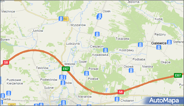 mapa Kowalówka gmina Wieruszów, Kowalówka gmina Wieruszów na mapie Targeo