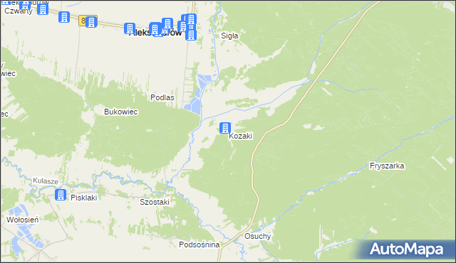 mapa Kozaki gmina Łukowa, Kozaki gmina Łukowa na mapie Targeo