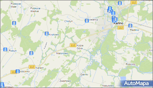 mapa Kozia Góra gmina Karlino, Kozia Góra gmina Karlino na mapie Targeo