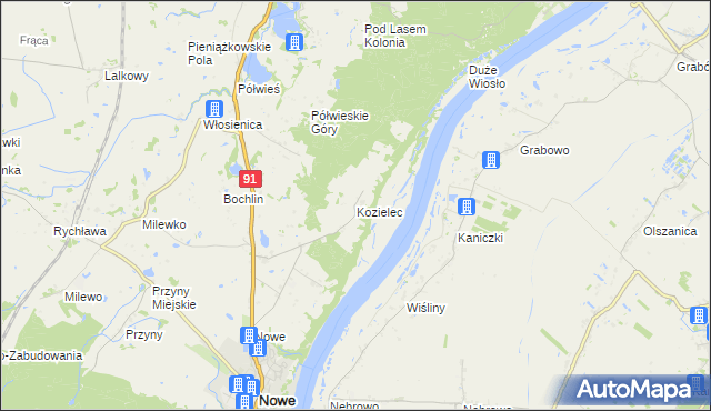 mapa Kozielec gmina Nowe, Kozielec gmina Nowe na mapie Targeo