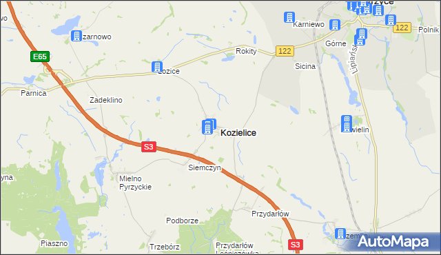 mapa Kozielice powiat pyrzycki, Kozielice powiat pyrzycki na mapie Targeo