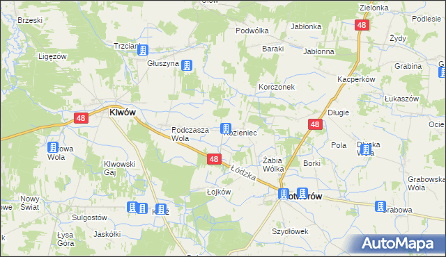 mapa Kozieniec gmina Potworów, Kozieniec gmina Potworów na mapie Targeo