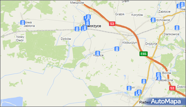 mapa Koźlice gmina Gaworzyce, Koźlice gmina Gaworzyce na mapie Targeo