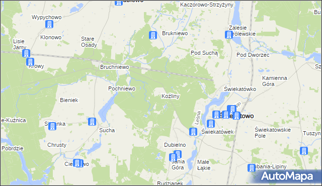 mapa Koźliny gmina Lubiewo, Koźliny gmina Lubiewo na mapie Targeo